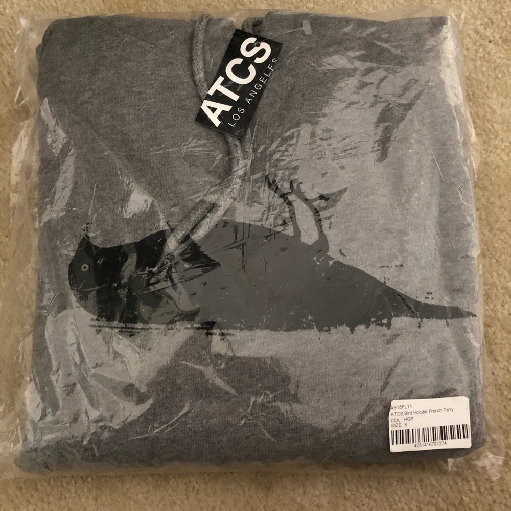 Atticus Clothing Bird Logo hoodie size Small grey